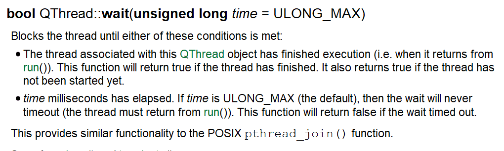 QThread wait() API